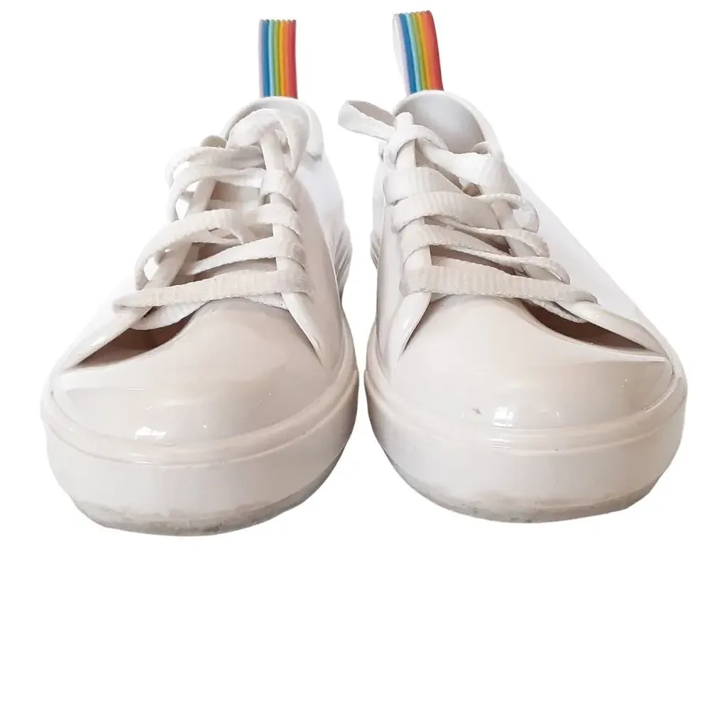 Mini Melissa White Rainbow Stripe Gel Sneakers Girls 2 Lace Up Mel by Melissa